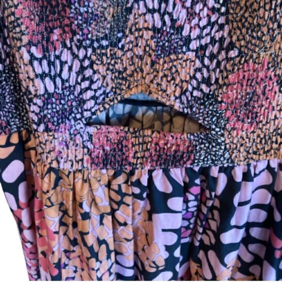 Anthropologie Dress geisha designs tiered cut out pleated maxi beaded print Med - Picture 11 of 13